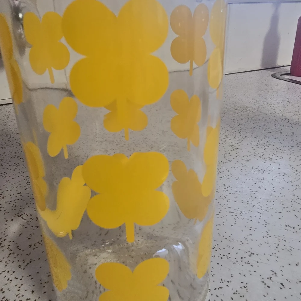 IKEA Clear Glass Jar with Yellow Floral Accents